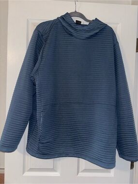 Blue Textured Ribbed Pullover Hoodie by Titan Size XXL